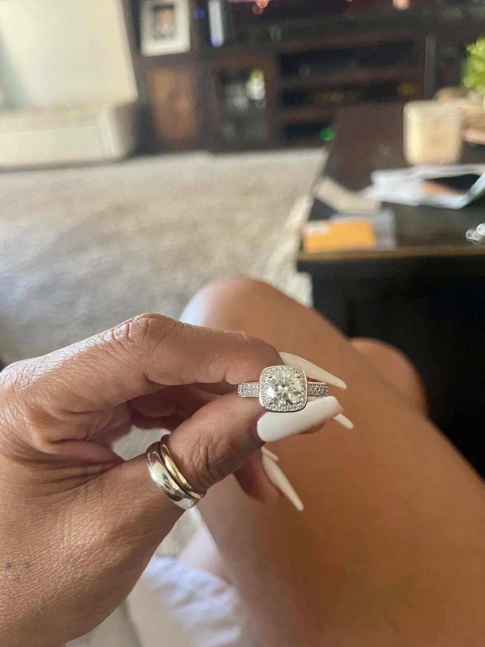 GRA Moissanite Cushion Halo Ring 2.0ct D VVS1 925 Silver